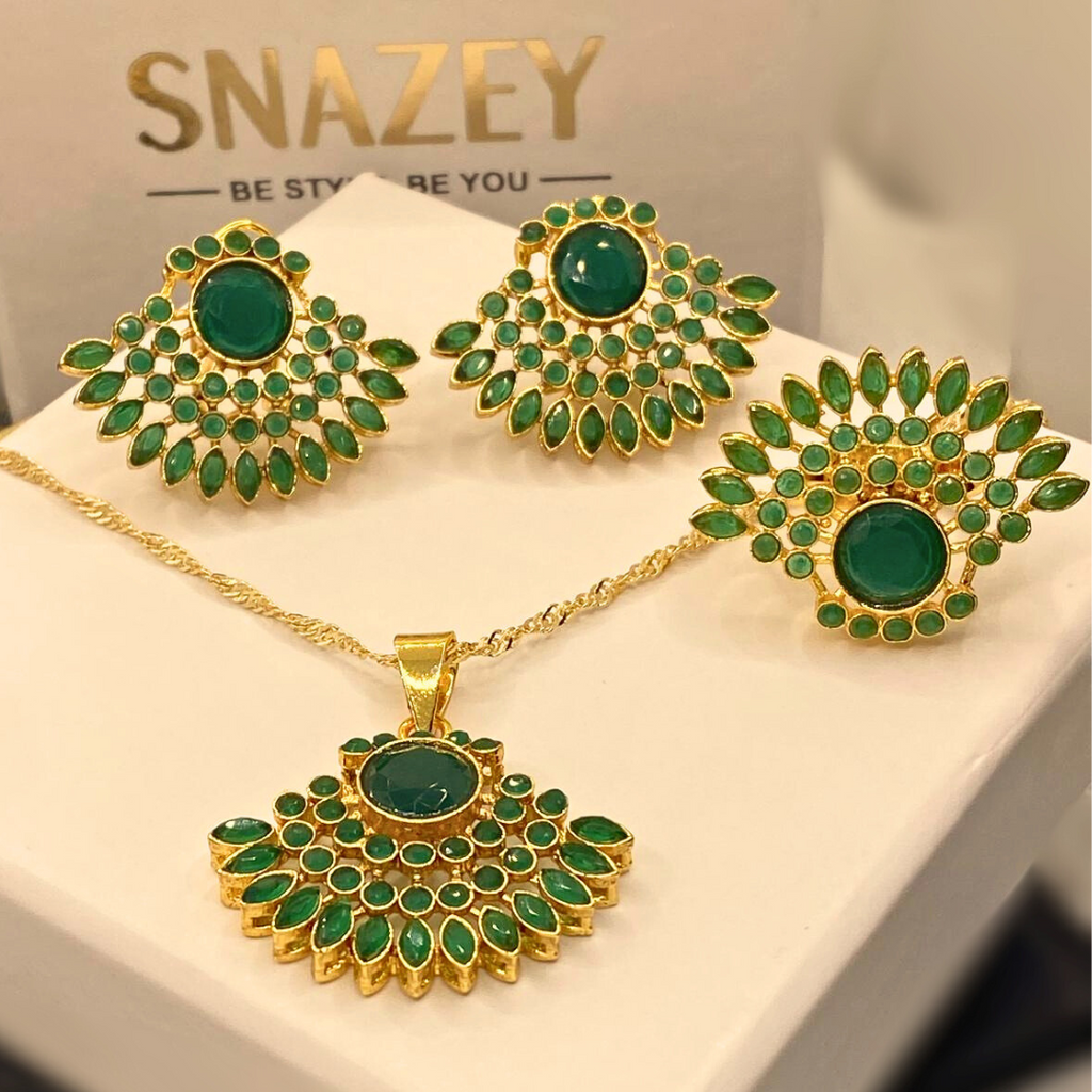 Premium Gold-Plated Emerald Zircon design Necklace Set for Women & Girls