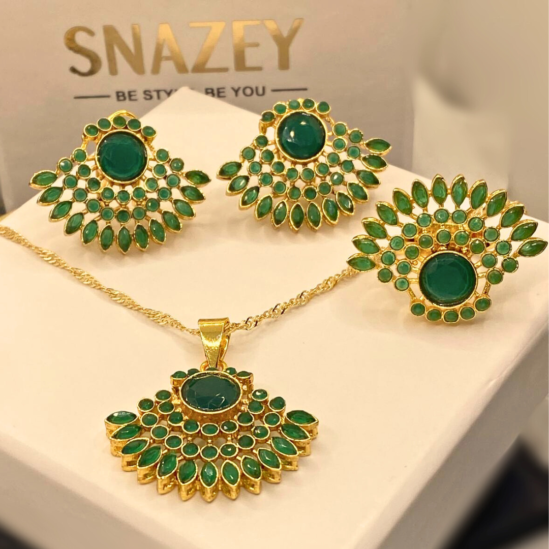 Premium Gold-Plated Emerald Zircon design Necklace Set for Women & Girls
