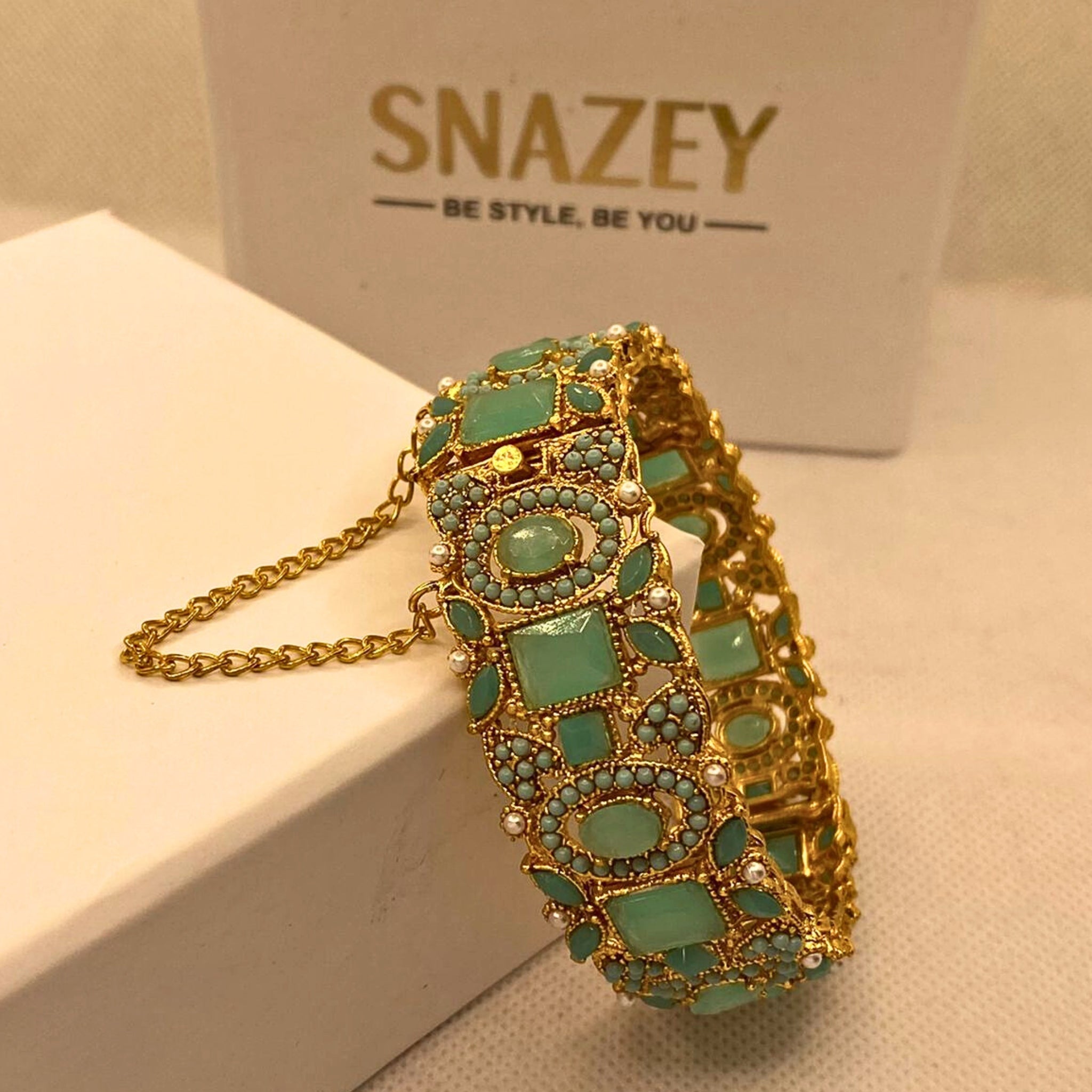Luxury Gold Plated feroza Stones Kara For Women/Girls- Formal Wear