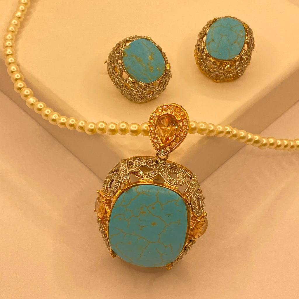 Luxury American Diamond Design Feroza Mala Necklace Set for Women & Girls