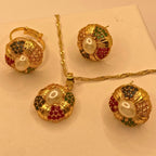 Traditional Luxury Gold Plated Multi Stones Necklace Set For Women/Girls