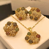 Traditional Luxury Gold Plated Multi Stones Floral Necklace Set For Women/Girls