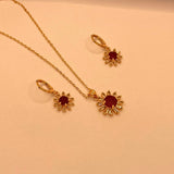 Simple Elegant Red Flora Zircon Design Necklace Set For Women/Girls.