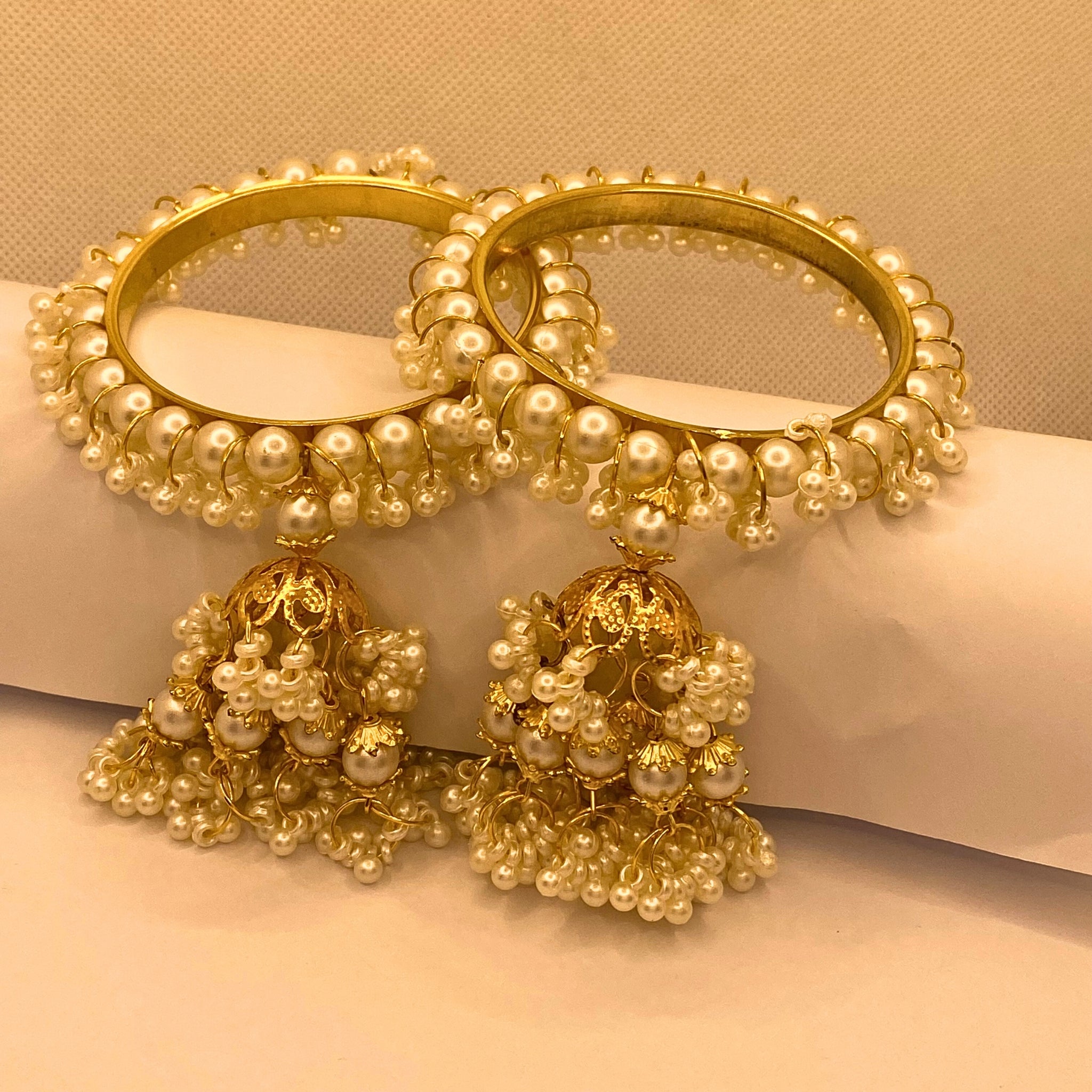 Premium Elegant White Pearls 2pc Bangles Set For Wome/Girls