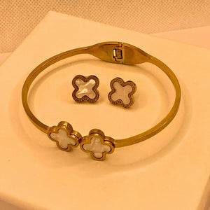 Elegant Gold Flora design Stainless Steel Earring & Cuff Combo For Women/Girls- Daily Wear