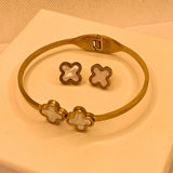 Elegant Gold Flora design Stainless Steel Earring & Cuff Combo For Women/Girls- Daily Wear