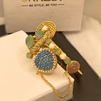 Stylish Handmade Mint stone Gold Plated Hand Cuff for Girls/Women