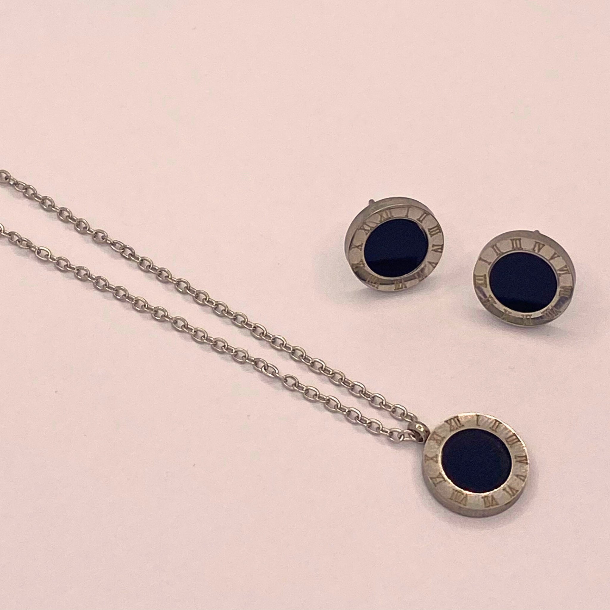 Simple Elegant Silver Stainless Steel Necklace set For Wome/Girls