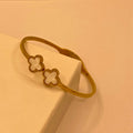 Unique Gold stainless steel White  Flora Design Hand Cuff For Women/Girls