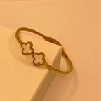 Unique Gold stainless steel White  Flora Design Hand Cuff For Women/Girls
