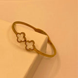 Unique Gold stainless steel White  Flora Design Hand Cuff For Women/Girls