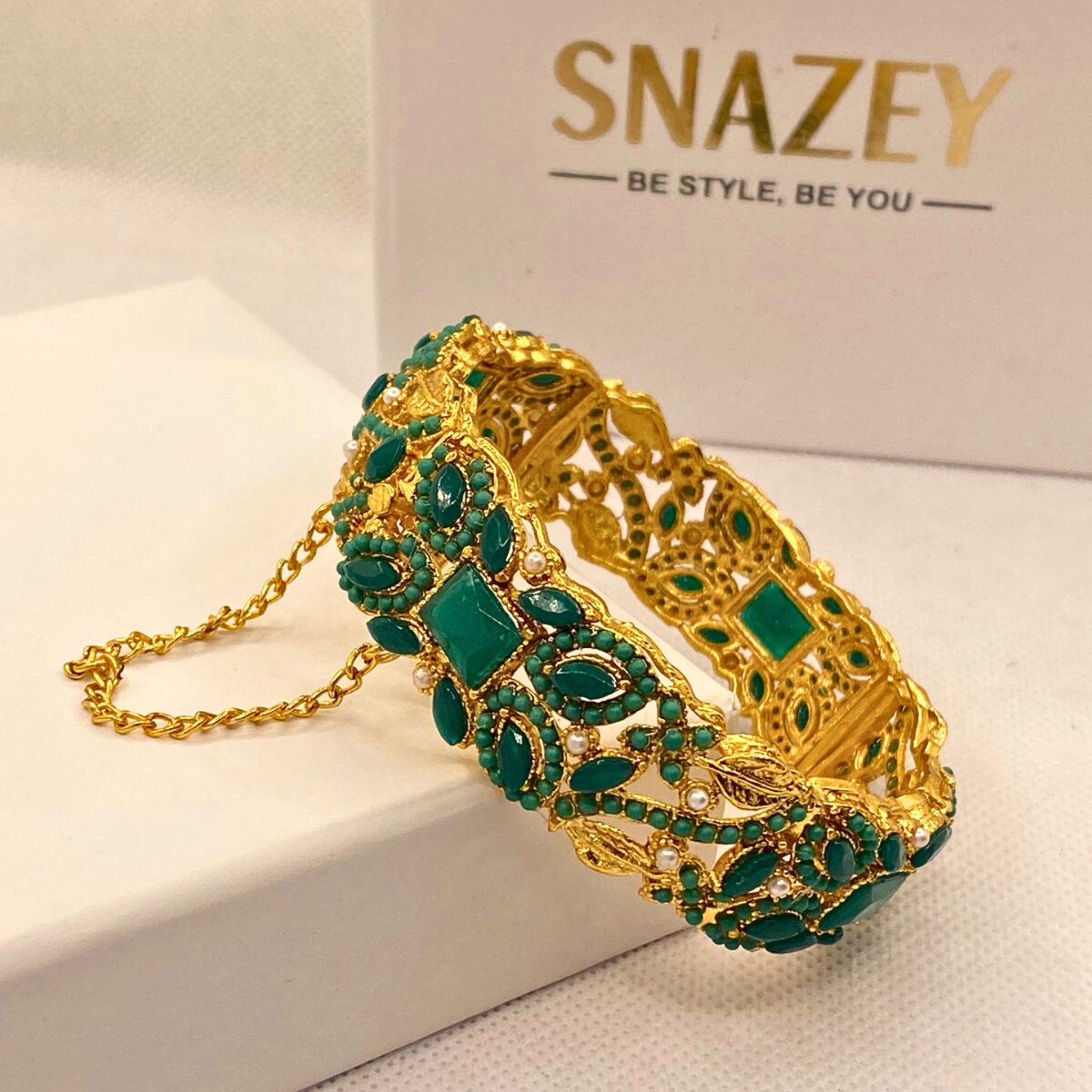 Premium Gold-Plated Mint stones Kara for Women & Girls – Formal Wear