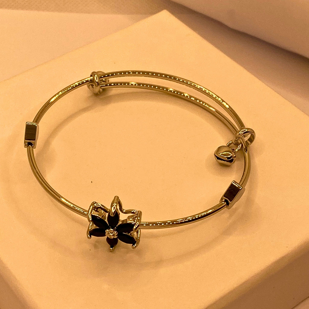 Elegant Black Flora Silver Bracelets For Women/Girls