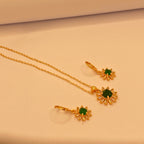 Simple Elegant Emerald Flora Zircon Design Necklace Set