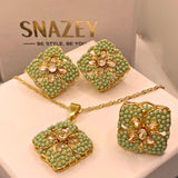 Luxury Handmade Mint Stone Gold Plated 4-Piece Locket Set for Women/Girls