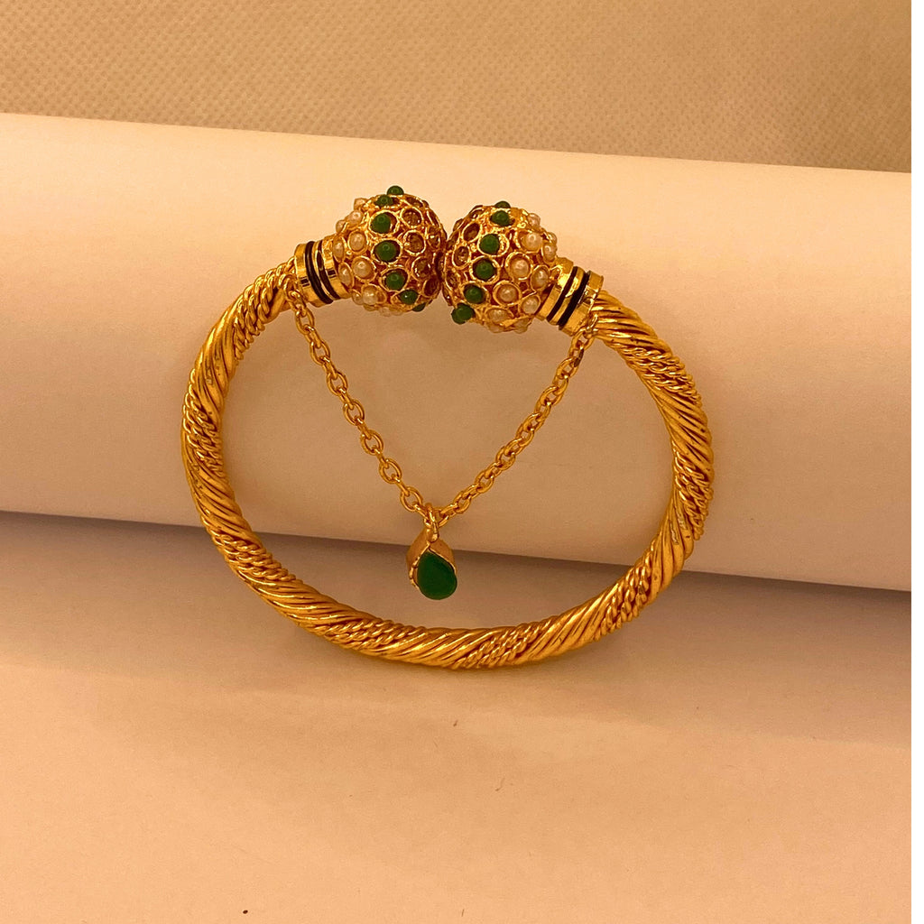 Elegant Luxury Emerald stones Gold-Plated Adjustable Bangles for Women/Girls
