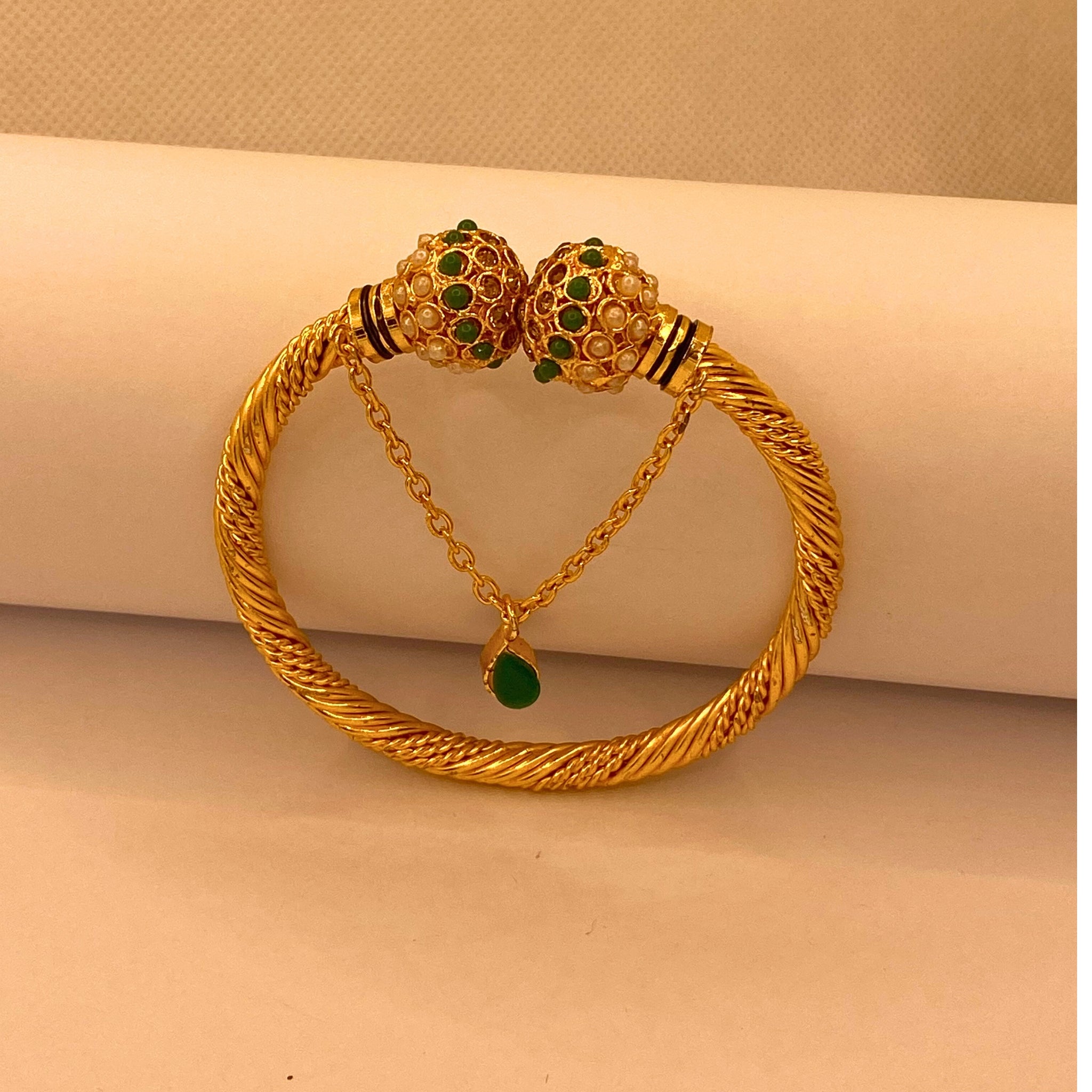 Elegant Luxury Emerald stones Gold-Plated Adjustable Bangles for Women/Girls