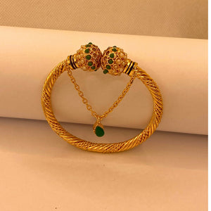 Elegant Luxury Emerald stones Gold-Plated Adjustable Bangles for Women/Girls