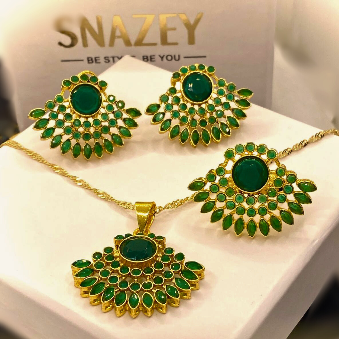 Premium Gold-Plated Emerald Zircon design Necklace Set for Women & Girls