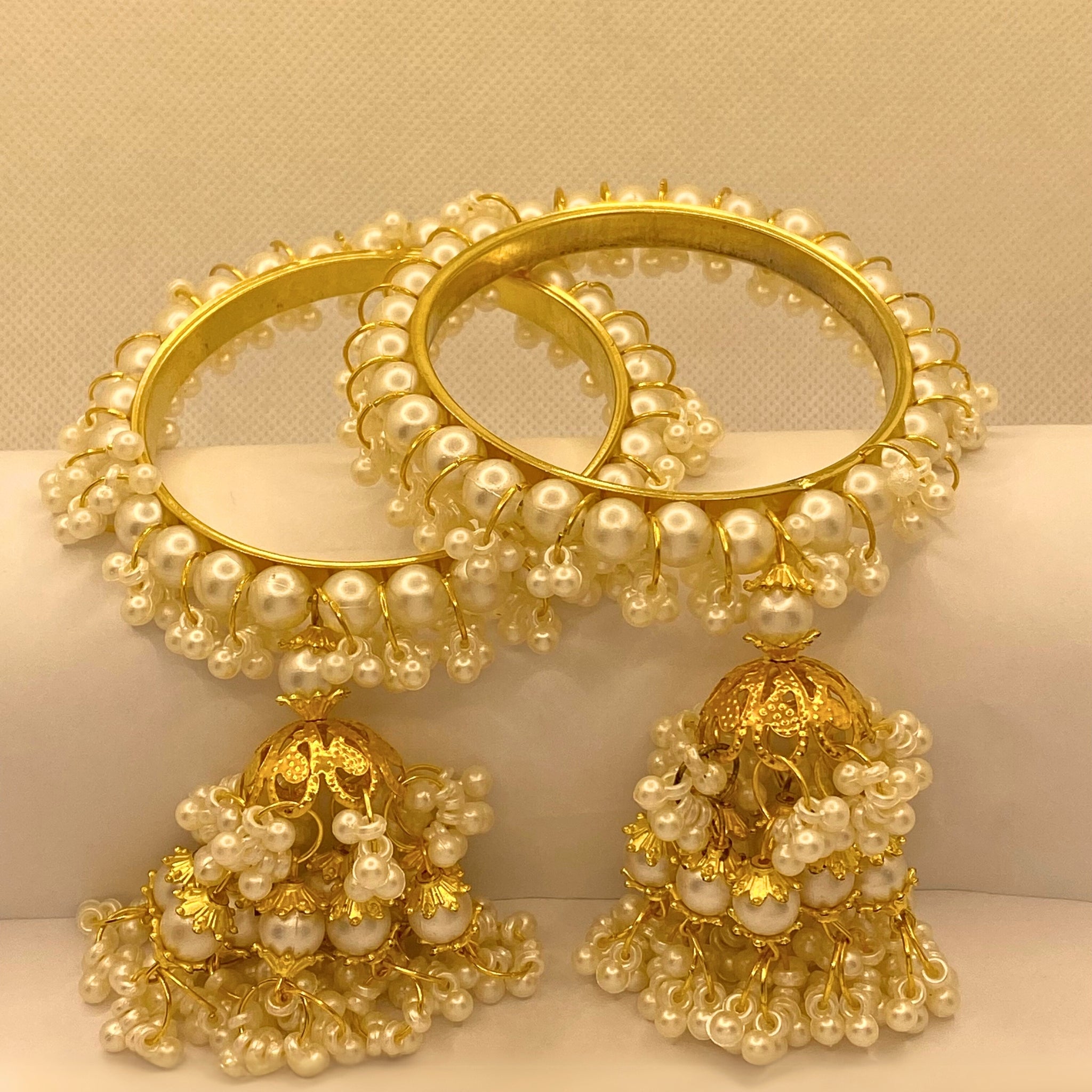 Premium Elegant White Pearls 2pc Bangles Set For Wome/Girls