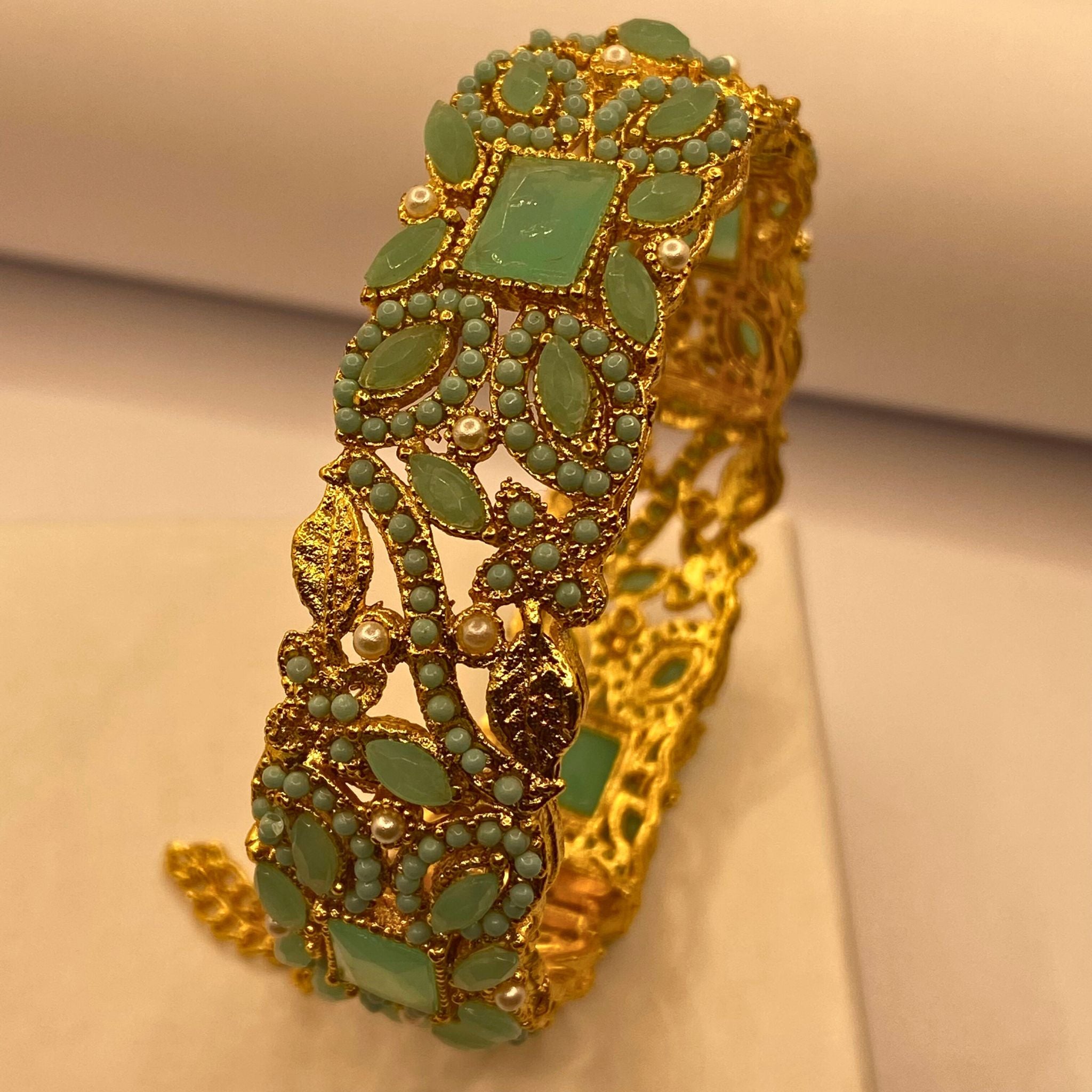 Premium Gold-Plated Mint stones Kara for Women & Girls – Formal Wear
