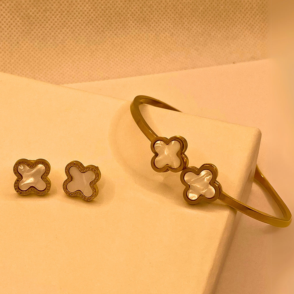 Elegant Gold Flora design Stainless Steel Earring & Cuff Combo For Women/Girls- Daily Wear