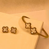 Elegant Gold Flora design Stainless Steel Earring & Cuff Combo For Women/Girls- Daily Wear