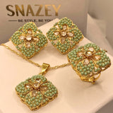 Luxury Handmade Mint Stone Gold Plated 4-Piece Locket Set for Women/Girls