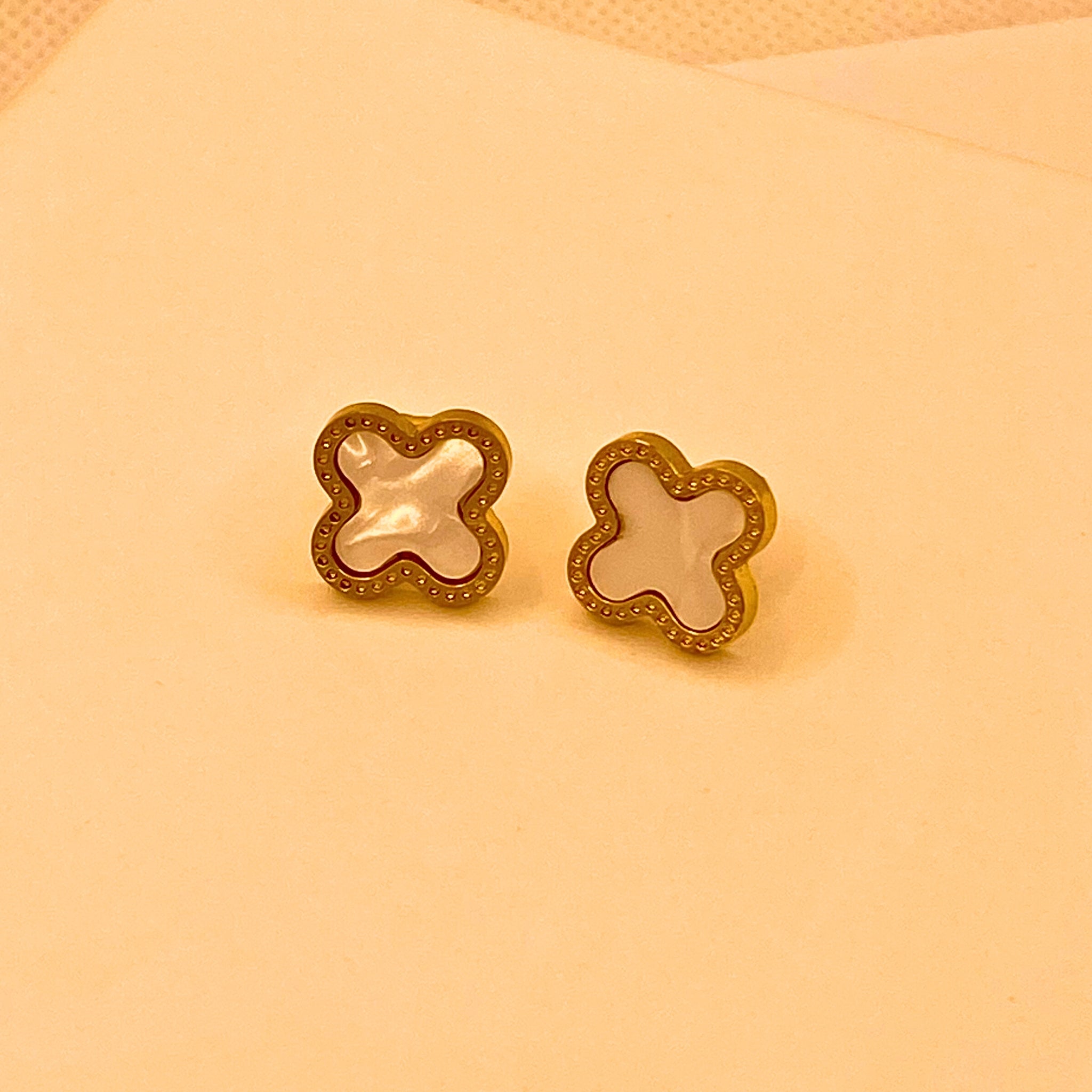 Simple Gold White Flora design Stainless Steel Tops Earring For Women/Girls- Daily Wear