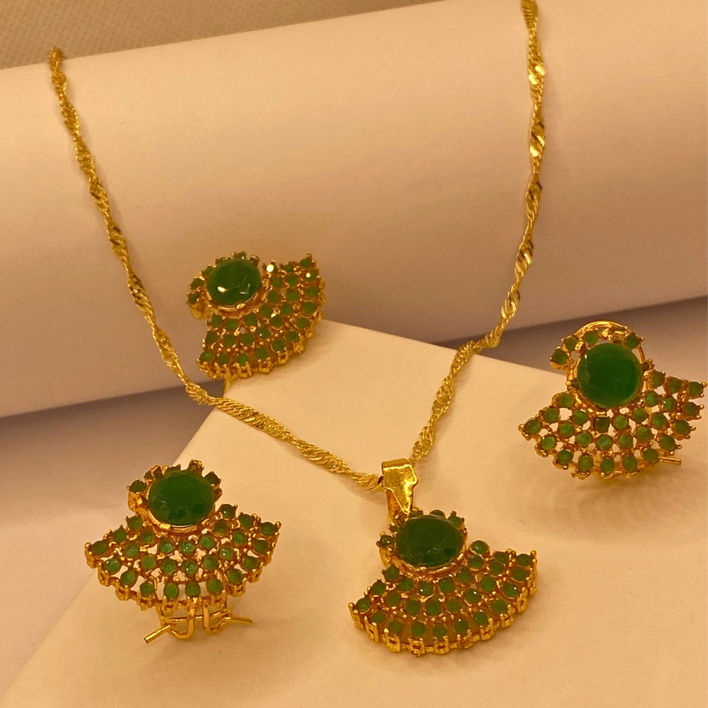 Premium Gold-Plated Emerald Zircon design Necklace Set for Women & Girls