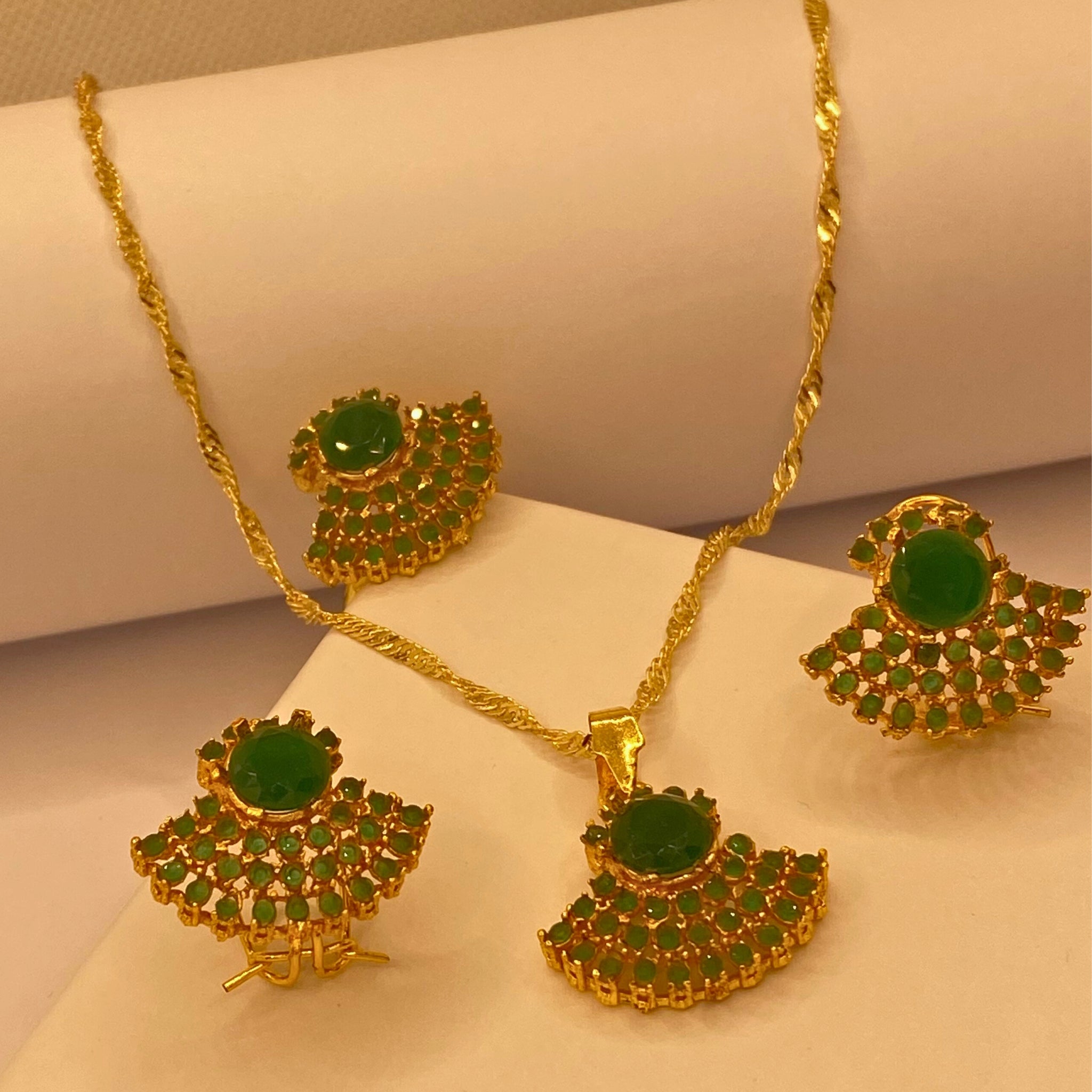 Premium Gold-Plated Emerald Zircon design Necklace Set for Women & Girls