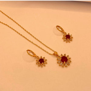 Simple Elegant Red Flora Zircon Design Necklace Set For Women/Girls.