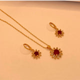 Simple Elegant Red Flora Zircon Design Necklace Set For Women/Girls.