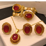 Elegant Ruby Inspired Gold Plated Locket Set For Girls/Women