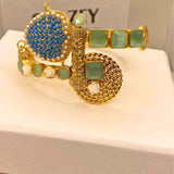 Stylish Handmade Mint stone Gold Plated Hand Cuff for Girls/Women