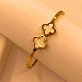 Unique Gold stainless steel White  Flora Design Hand Cuff For Women/Girls