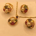 Traditional Luxury Gold Plated Multi Stones Necklace Set For Women/Girls