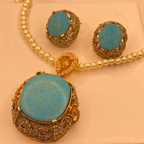 American Diamond Feroza Mala Gold Plated Necklace Set