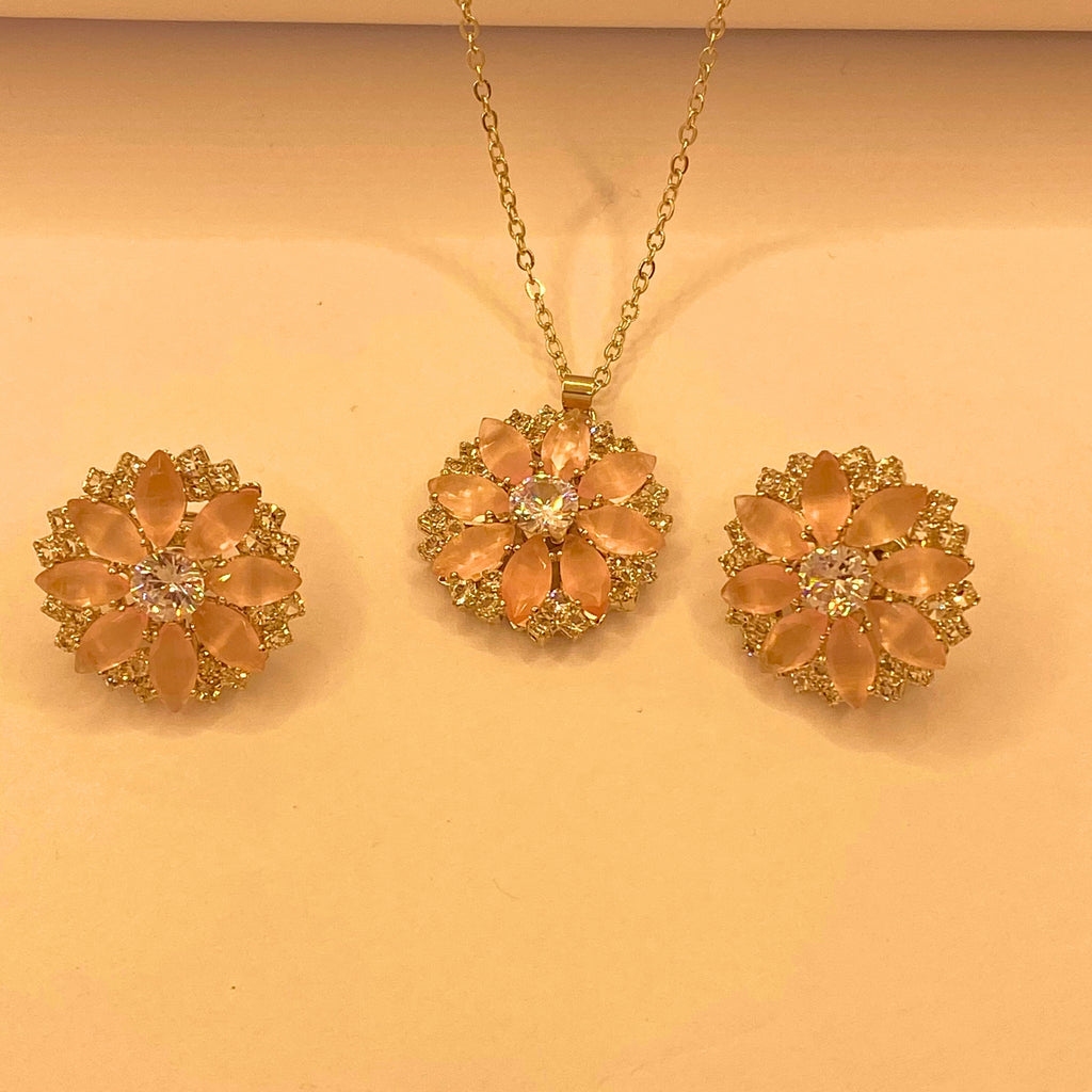 Luxury Rose Glow Zarcon Design Necklace Set for woman/girls