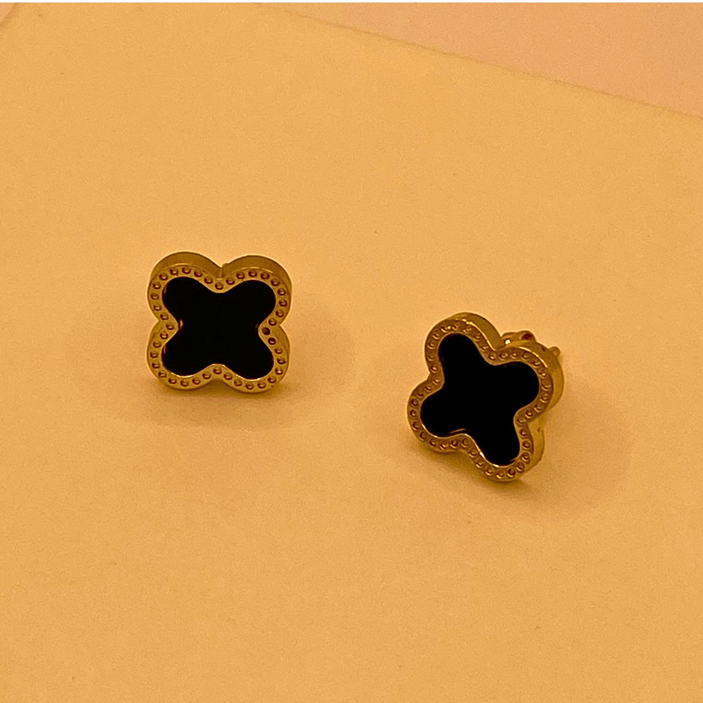 Simple Gold Black Flora design Stainless Steel Tops Earring For Women/Girls- Daily Wear