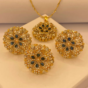 American Diamond Luxury Gold Plated Sapphire Necklace Set For Women/Girls