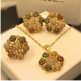 Traditional Luxury Gold Plated Multi Stones Floral Necklace Set For Women/Girls