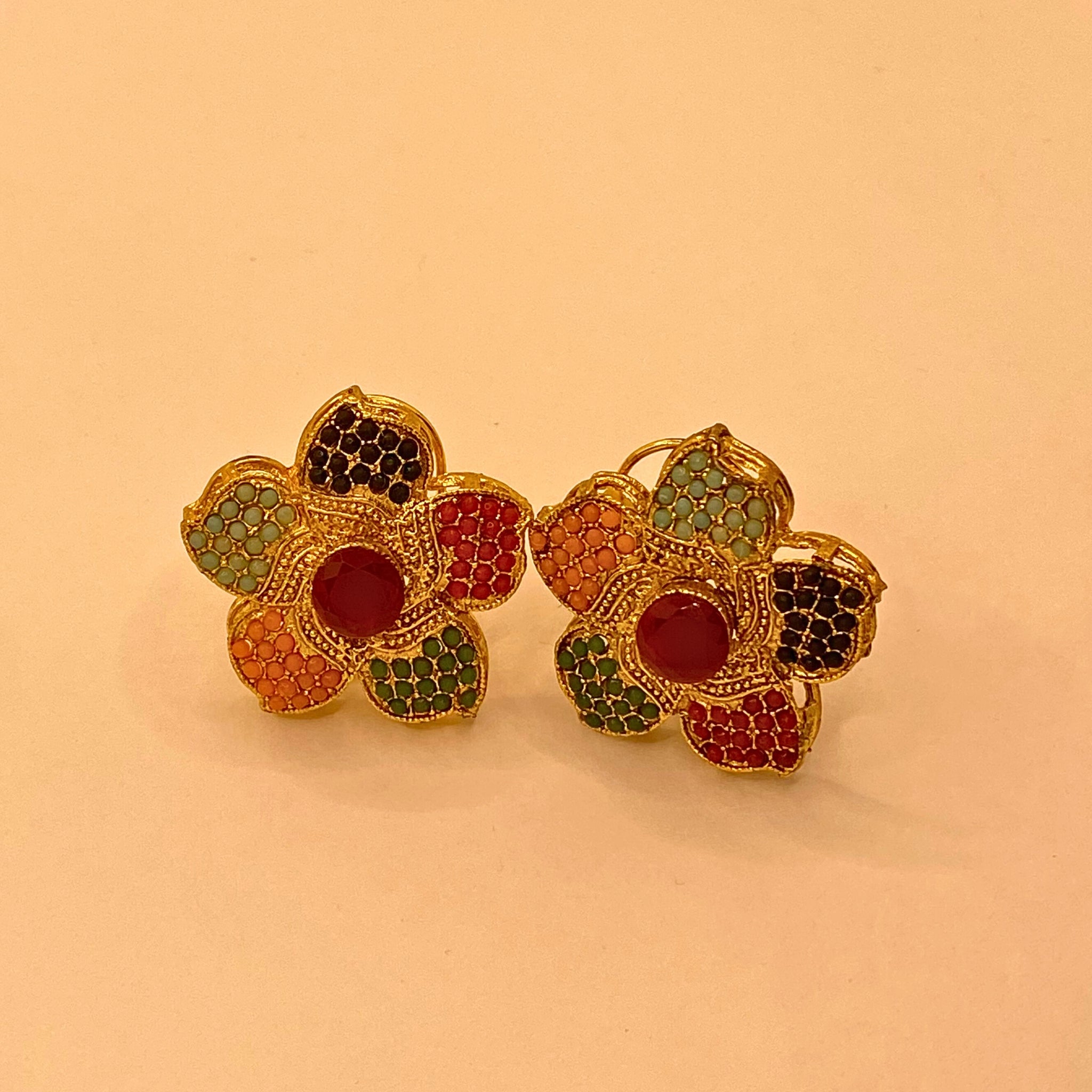 Multi Color Floral Gold Plated Earrings – Traditional Handmade Jewelry For Women/Girls