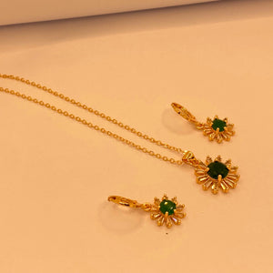 Simple Elegant Emerald Flora Zircon Design Necklace Set