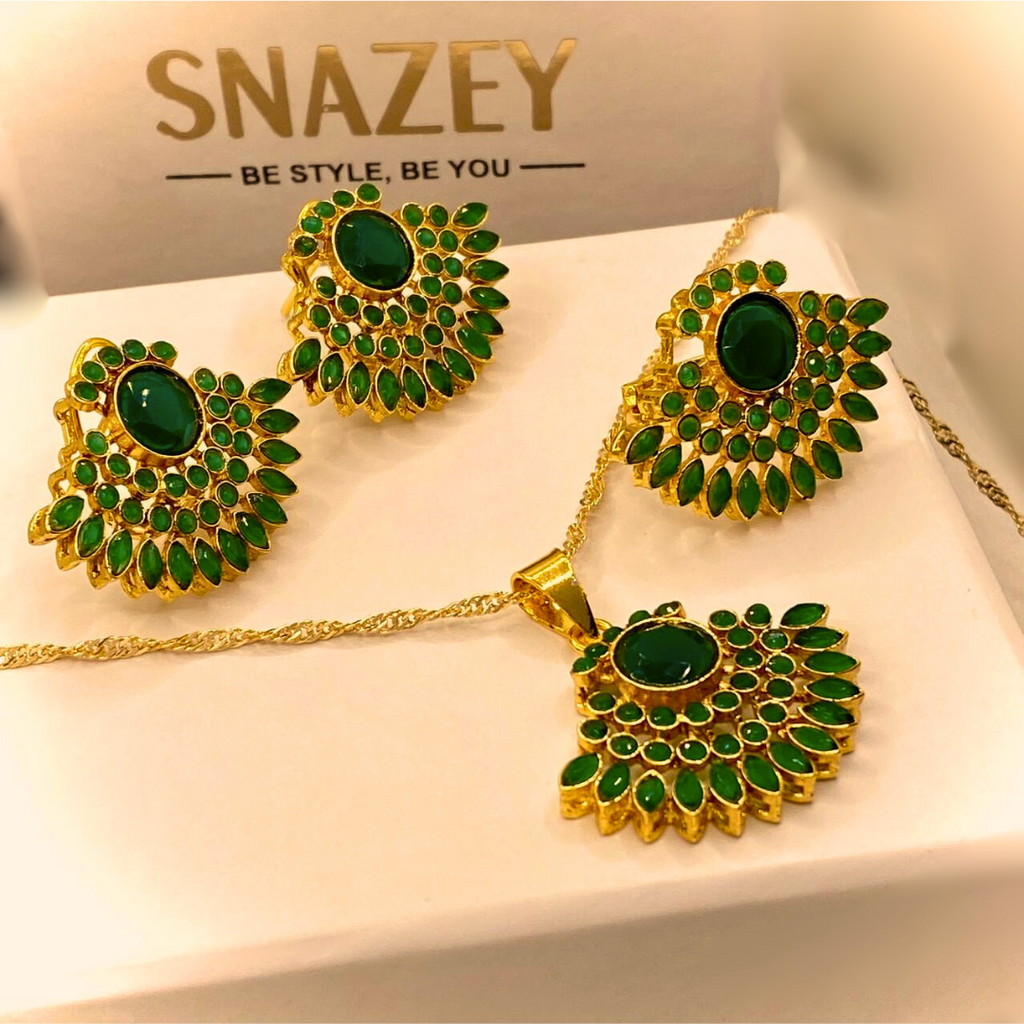 Premium Gold-Plated Emerald Zircon design Necklace Set for Women & Girls