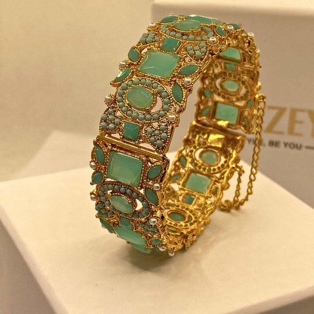 Luxury Gold Plated feroza Stones Kara For Women/Girls- Formal Wear
