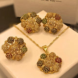Traditional Luxury Gold Plated Multi Stones Floral Necklace Set For Women/Girls