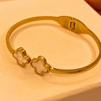 Unique Gold stainless steel White  Flora Design Hand Cuff For Women/Girls
