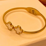 Unique Gold stainless steel White  Flora Design Hand Cuff For Women/Girls
