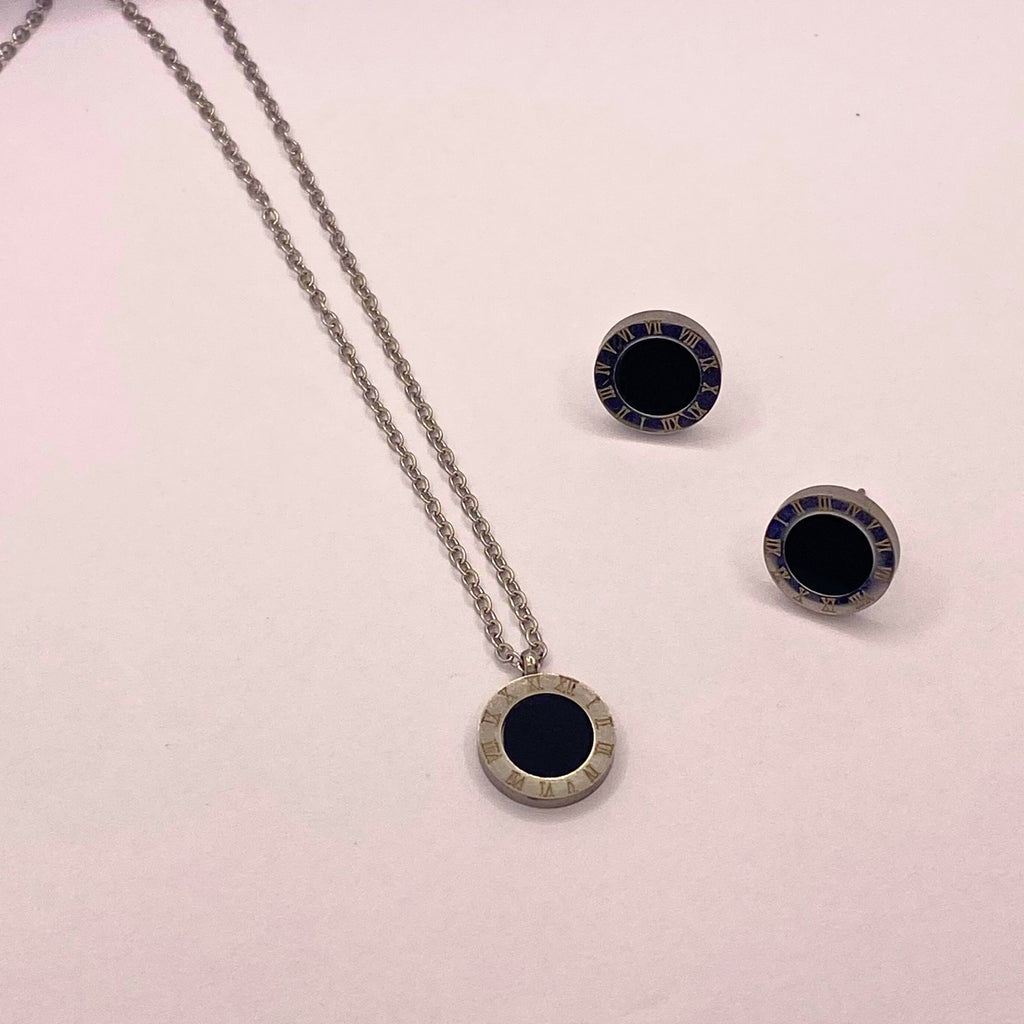 Simple Elegant Silver Stainless Steel Necklace set For Wome/Girls